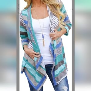 DEARCASE Open Asymmetrical Striped Cardigan 2x NWT